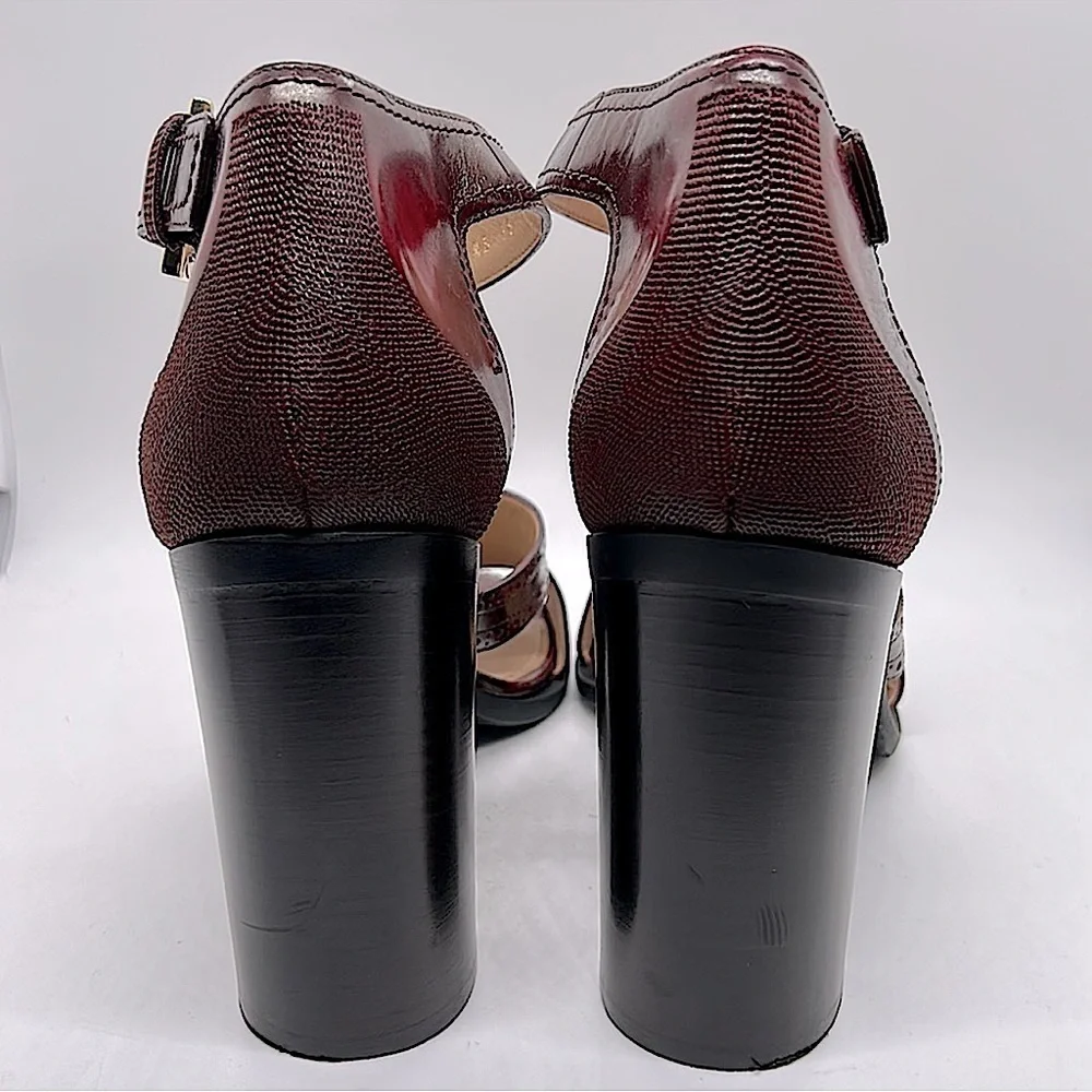 Salvatore Ferragamo Naula cherry Leather Gancini Buckle Heel Sandals Womens 5